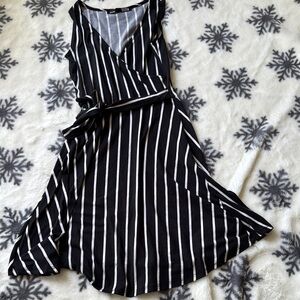 Black and White Striped Wrap Dress